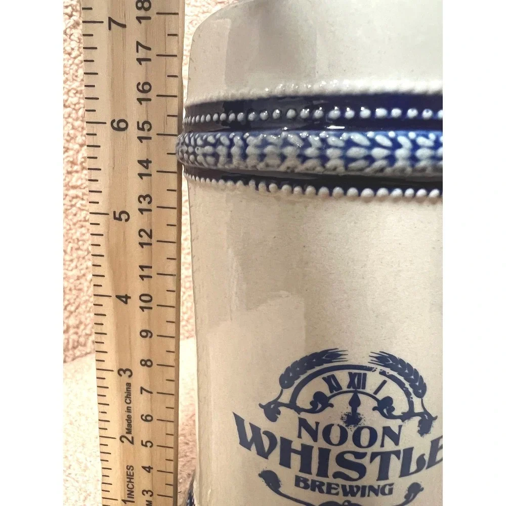 VTG Noon Whistle Brewing Beer Stein Salt Glazed Ceramic Blue Cobalt Mug 7 Inch